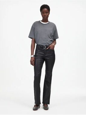 Madewell Kick Out Full-Length Black Leather Pants 26 NWT
